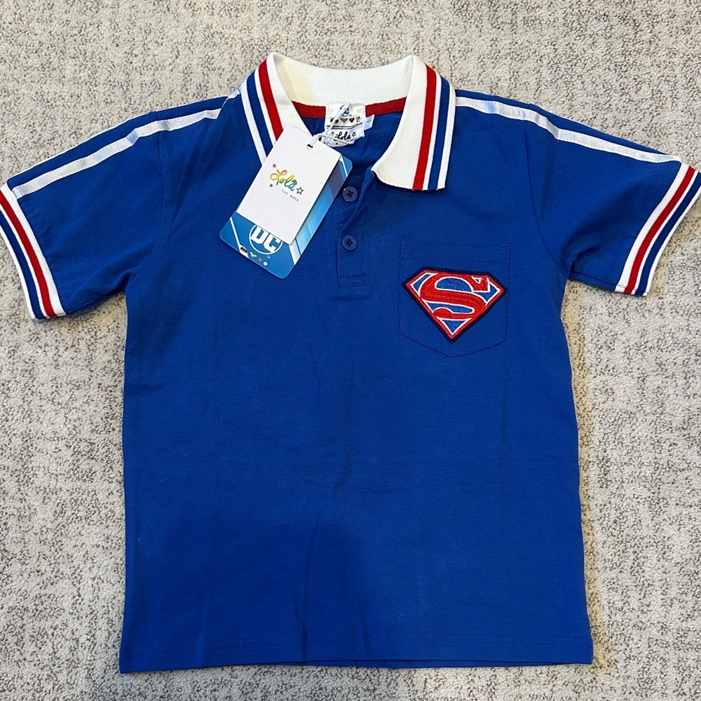 Lola + The Boys Superman Polo Shirt - Blue and Red